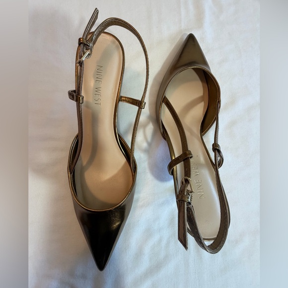 Nine West Metallic Gold Bronze Slingback Kitten Heels size 8 - Picture 8 of 13